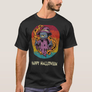 T-shirt Effrayant  Joyeux Halloween Sorcier Chat Hommes Fe