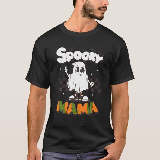 T-shirt Éffrayant Mama Halloween Ghost Costume Rétro Super (Devant)
