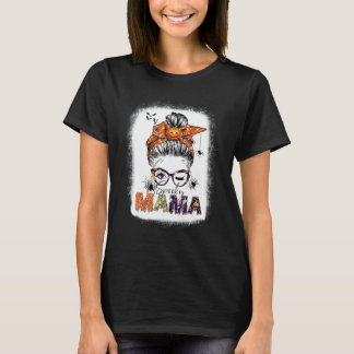 T-shirt Éffrayant Mama Skull Messy Bun Halloween Matchin