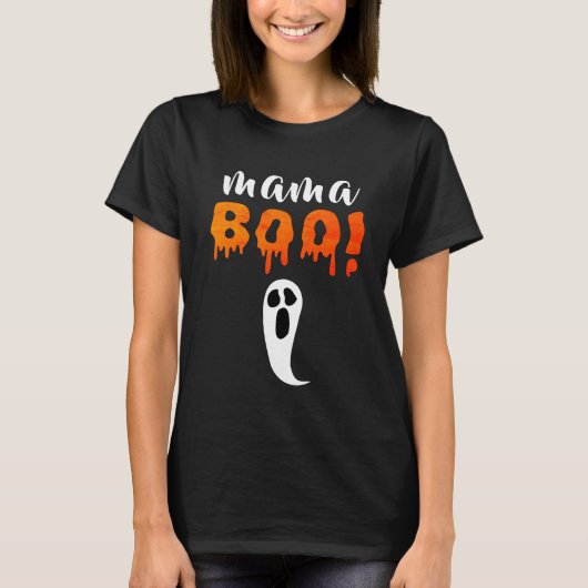 T-shirt Éffrayant maman Boo Orange Halloween Famille (Devant)