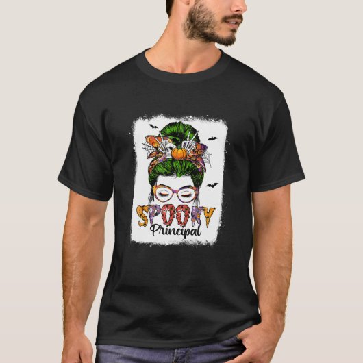 T-shirt Éffrayant principal Leopard Messy Bun Skull Witch (Devant)