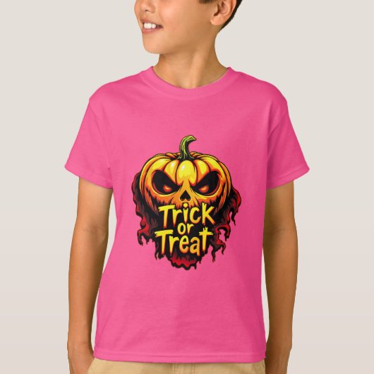 T-shirt Éffrayant "Trick or Treat" Citrouille Halloween Ar (Devant)