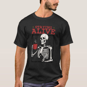 T-shirt Éffrayant Vibe Café Squelette Halloween Rester Ali