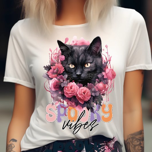 T-shirt Éffrayant Vibes-Cute Chat Noir Halloween-Amoureux 
