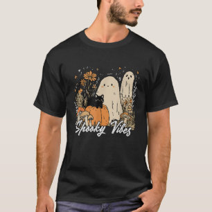 T-shirt Éffrayant Vibes Floral Fantôme Halloween Citrouill