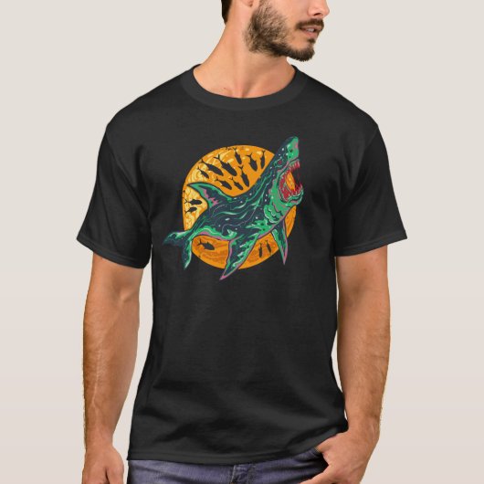 T-shirt Éffrayant Zombie Requin Halloween Créature marine (Devant)