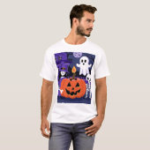 T-shirt Éffrayante fille et Citrouille pot fantôme Hallowe (Devant entier)