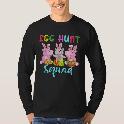 T-shirt Egg Hunt Squad Three Easter Bunny Hippos Hunting E (Devant)
