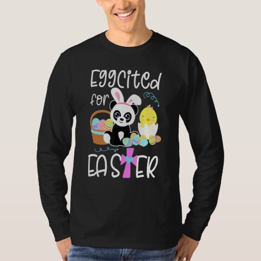 T-shirt Eggcited for Easter Eggs Panda Bunny Chick Funny Q (Devant)