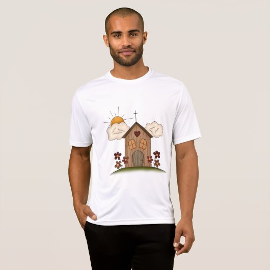 T-shirt Église Sunny Avec Fleurs Rustique Charme De Pays (Devant entier)