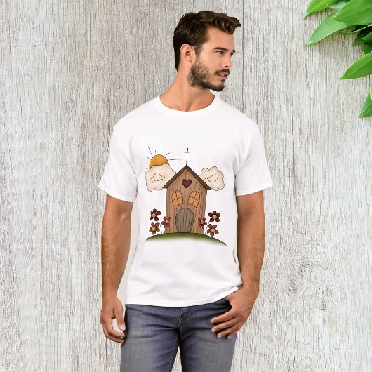T-shirt Église Sunny Avec Fleurs Rustique Charme De Pays