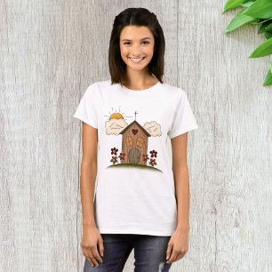 T-shirt Église Sunny Avec Fleurs Rustique Charme De Pays