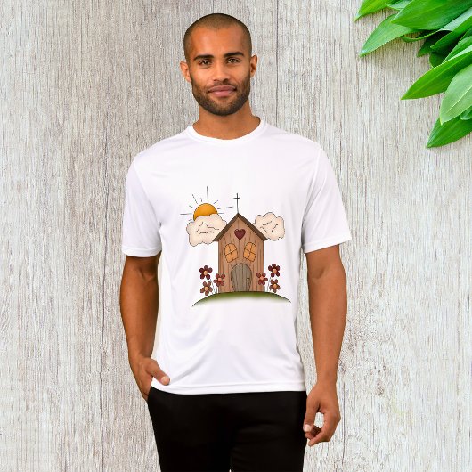 T-shirt Église Sunny Avec Fleurs Rustique Charme De Pays