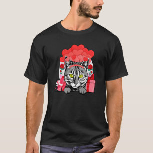 T-shirt Égypte Mau Chat Valentines Jour Coeurs Ballons Fl