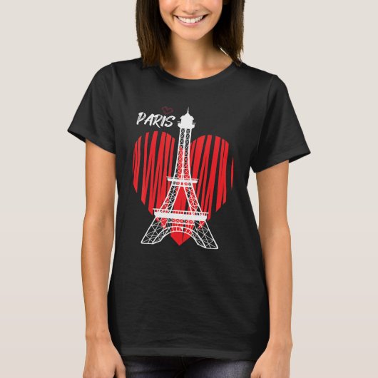 T-shirt Eiffel Tower Heart Love Paris France Souvenir Fren (Devant)