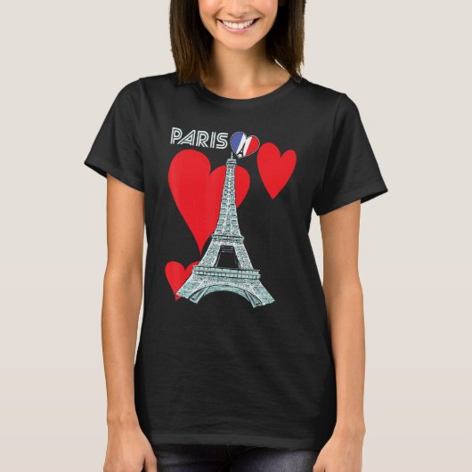 T-shirt Eiffel Tower I Love Paris France Souvenir French (Devant)