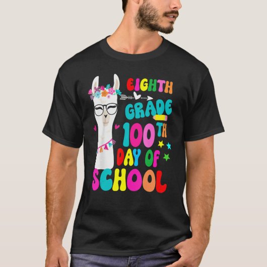 T-shirt Eighth Grade 100 Days Smarter No Prob Llama Teache (Devant)