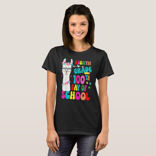 T-shirt Eighth Grade 100 Days Smarter No Prob Llama Teache (Devant entier)