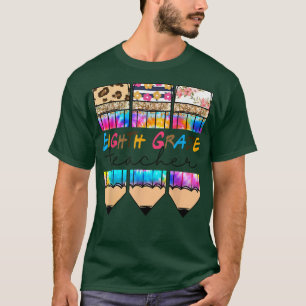 T-shirt Eighth Grade Teacher Leopard Tie Dye Pencil Back T