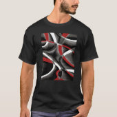T-shirt Eighties Red White Grey Line Curve Pattern On Blac (Devant)