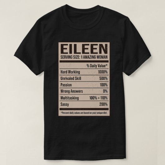 T-shirt Eileen Nutrition Facts Nom Pseudo Alias Titre F (Design devant)