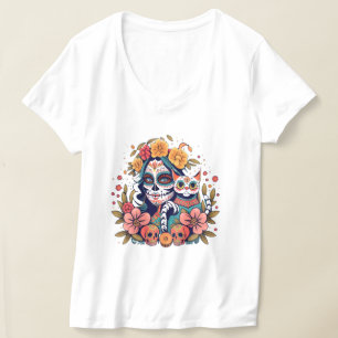 T-shirt El Gato Catrina : Une Feline Dia de los Muertos Fu