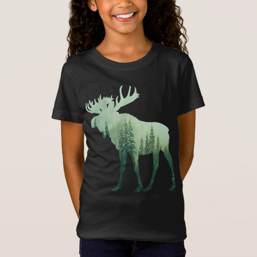 T-Shirt Élan Cerf Et Forêt Nature (Devant)