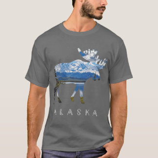 T-shirt Élan d'Alaska avec fille souvenir du lac Mountain