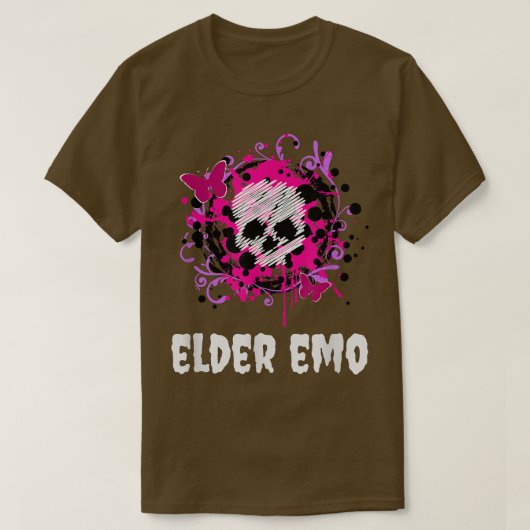 T-shirt Elder Emo Funny Goth et Skeleton rose et violet (Design devant)