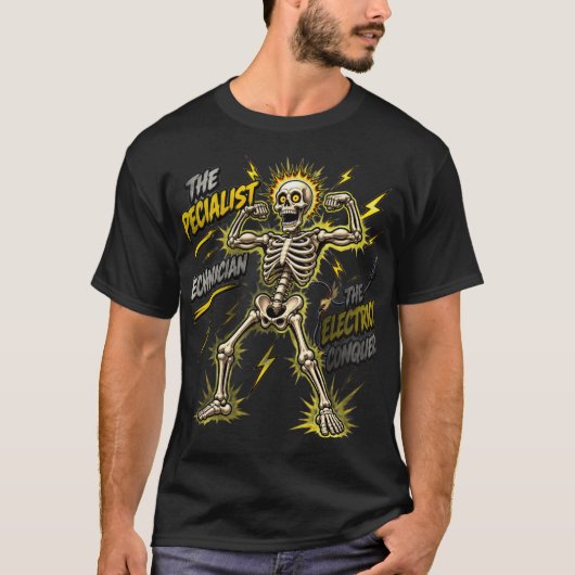 T-shirt Electrical Technician Skeleton Flexing (Devant)