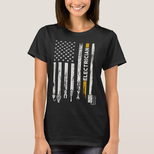 T-shirt Electrician US Flag Electricians Tools Lineman Fat (Devant)