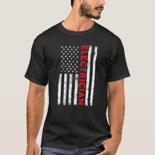 T-shirt Electrician Vintage American Usa Flag Funny Engine