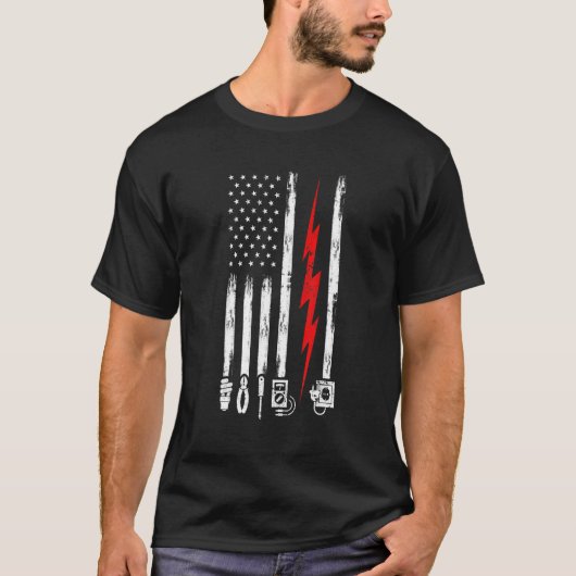 T-shirt Électricien Us Drapeau Avec Outils (Devant)