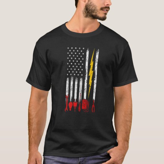 T-shirt Électricien Us Outils Drapeau Pour Électriciens (Devant)