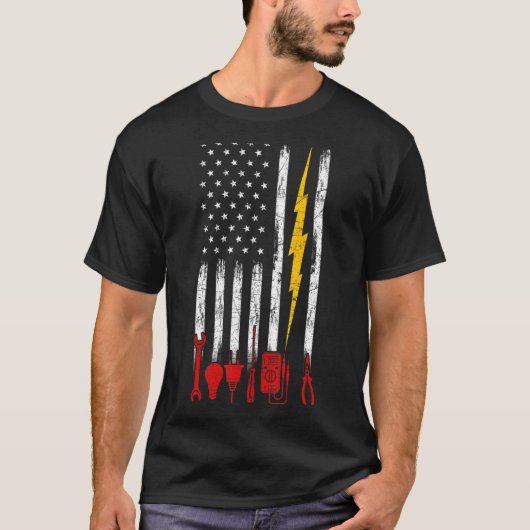 T-shirt Électricien Us Outils Drapeau Pour Électriciens (Devant)