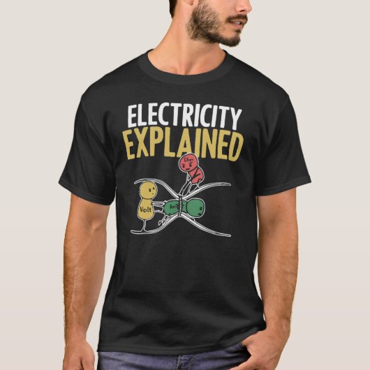 T-shirt Electricité Expliqué Illustration Electricien Thé (Devant)