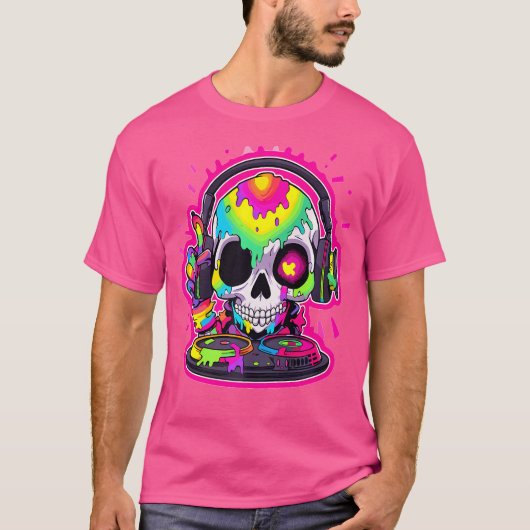 T-shirt Electronic Music Dj Skull Edm Rave (Devant)