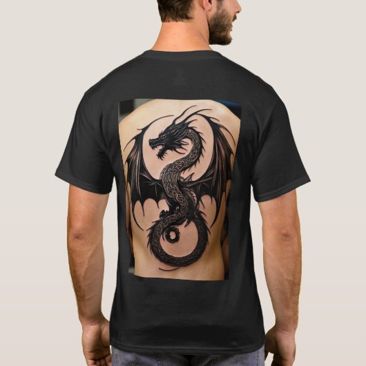 T-shirt Élégance de dragon celtique en encre noire minimal (Dos)