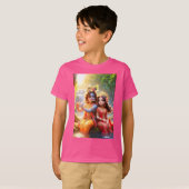 T-shirt Élégance divine : Radhe Krishna Imprimer sur T-shi (Devant entier)