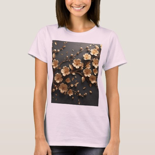 T-shirt Élégance Fleur Dorée (Devant)