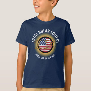 T-shirt Élégant 2024 TOTAL SOLAR ECLIPSE USA Drapeau Enfan