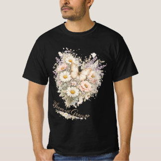 T-Shirt Élégant à Motif Floral en Forme de Cœur –