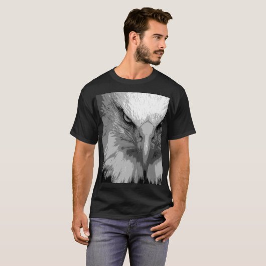 T-shirt Elégant Aigle animal Visage Modèle Hommes Noir (Devant entier)