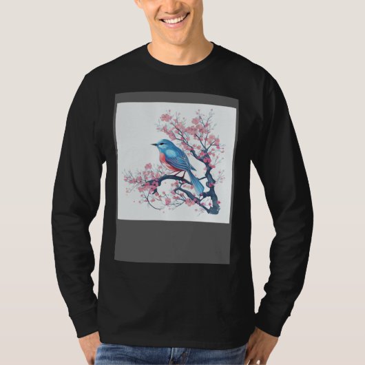 T-shirt Elegant and Eye Catching Eastern Blue Bird on Blos (Devant)