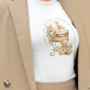 T-shirt Élégant Baby shower personnalisé Beige & Or
