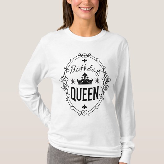T-shirt Elegant Birthday Queen Crown Typography White (Devant)