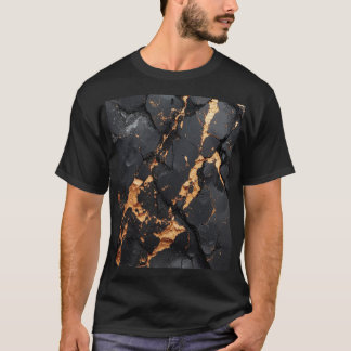 T-shirt Elegant Black Marble with Gold Veins Modern Art