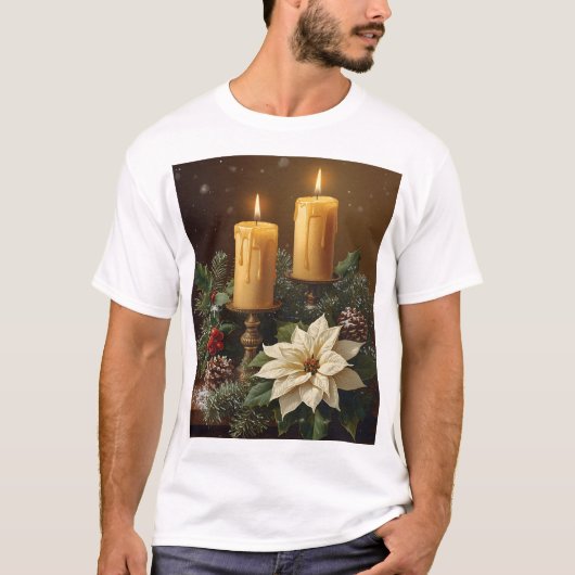 T-shirt Elegant candle christmas holly pine warm festive  (Devant)