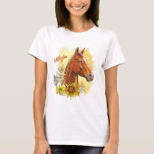 T-shirt Élégant cheval à main avec plantes et fleurs (Devant)