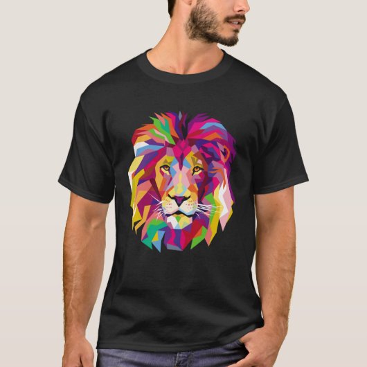 T-shirt Elegant Cool Lion Head with Bright Colorful (Devant)